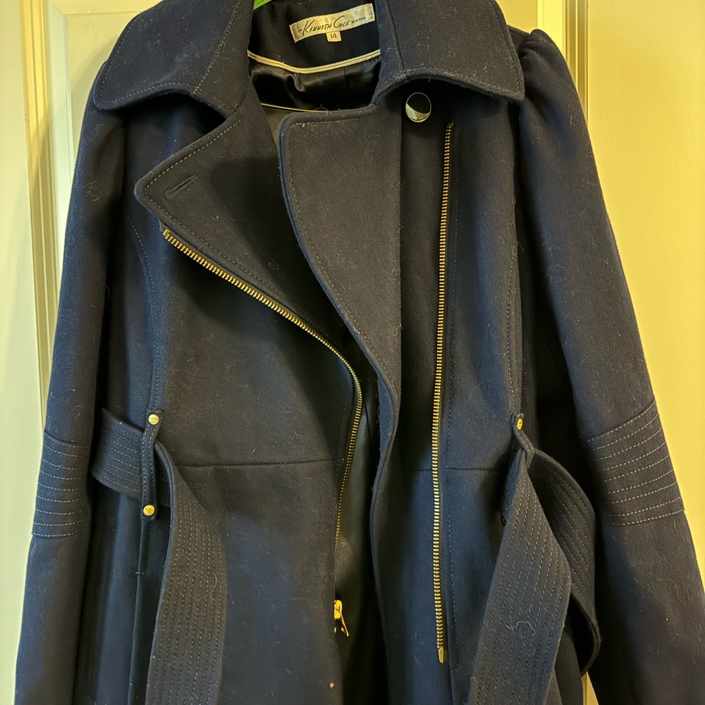 Kenneth Cole Blue Trench Coat Classic Tailored Design - Picture 3 of 5